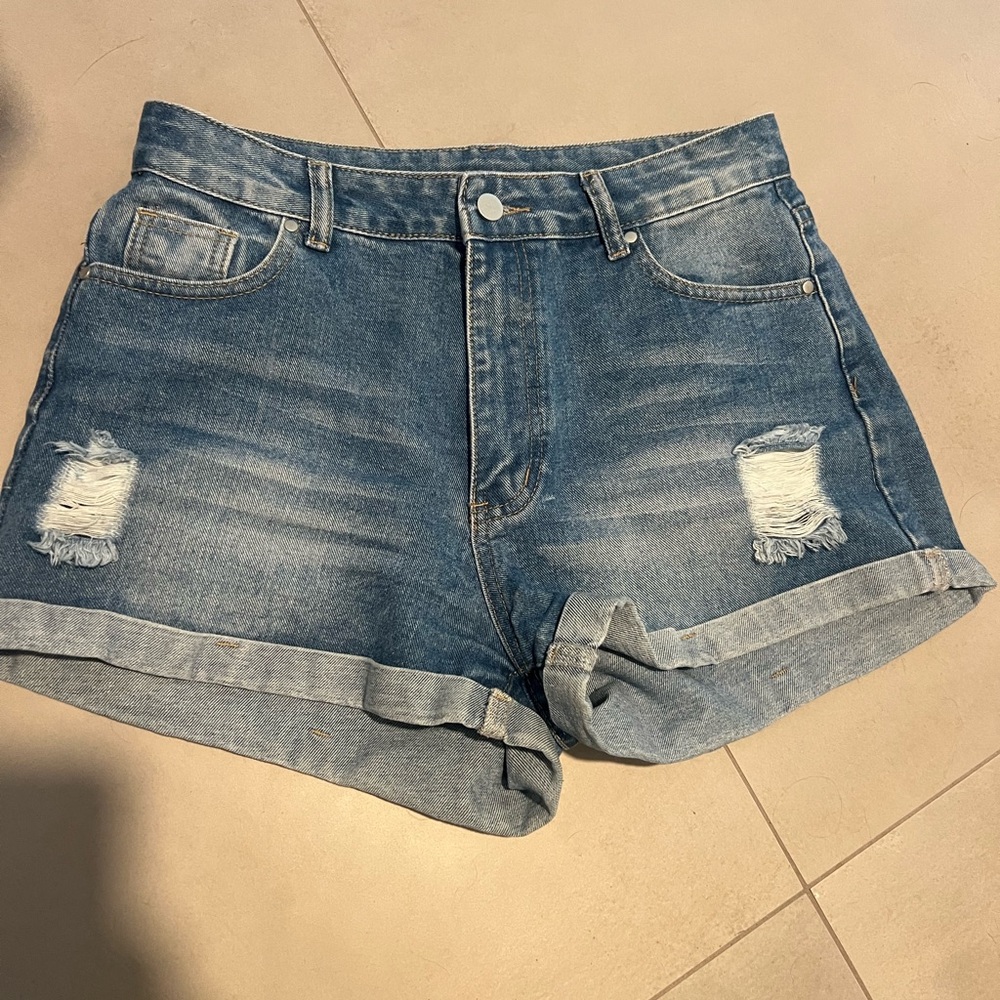 SHEIN Blue Distressed Jean Shorts